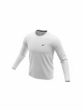 Nike White Long-Sleeve Performance Top with Black Swoosh